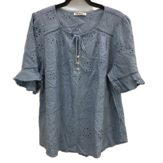 Just Jeans Blue Cotton Blend Eva Lace Insert Top Ladies Size 16 NEW