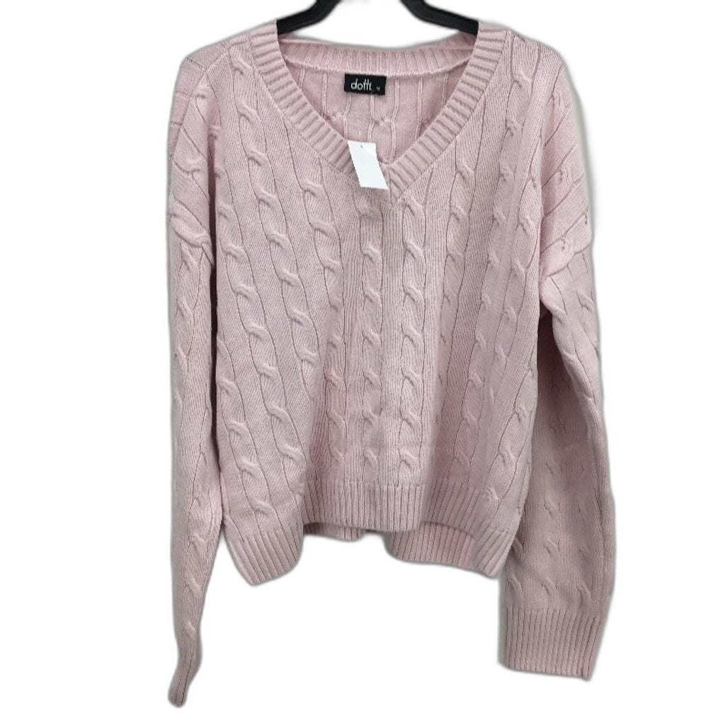 Dotti Pink Lavender Kimmy Cable V-Neck Knit Jumper Ladies Size Medium NEW