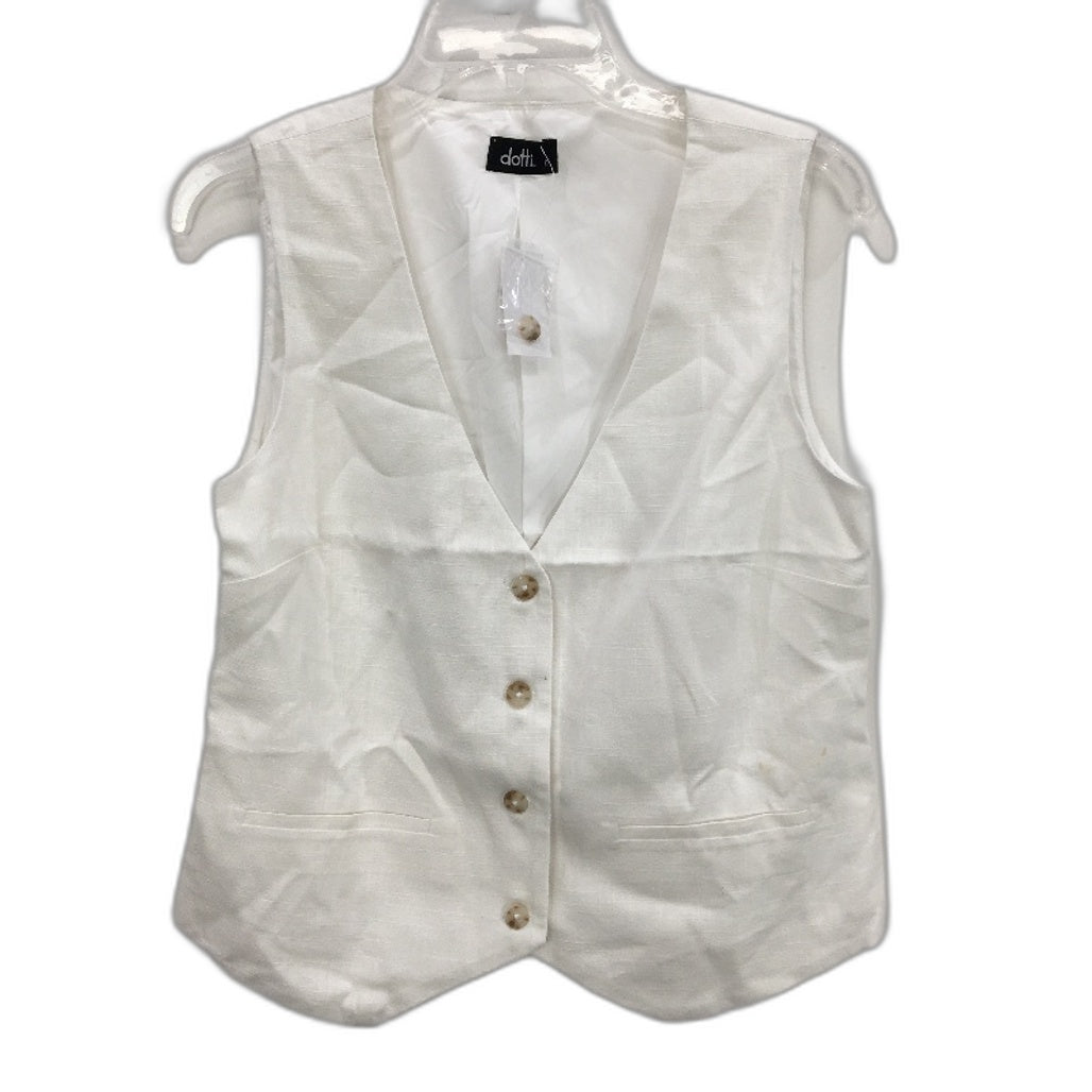 Dotti White Linen Blend Maya Button Up Vest Ladies Size 10 NEW