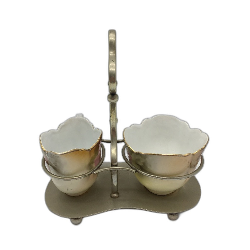 VINTAGE Silesia Ceramic Floral Jug & Bowl Set Silver Electro Plated Tray