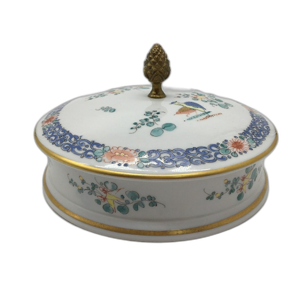 VINTAGE Made In France Hand Painted Gold Rime Dish With Lid
