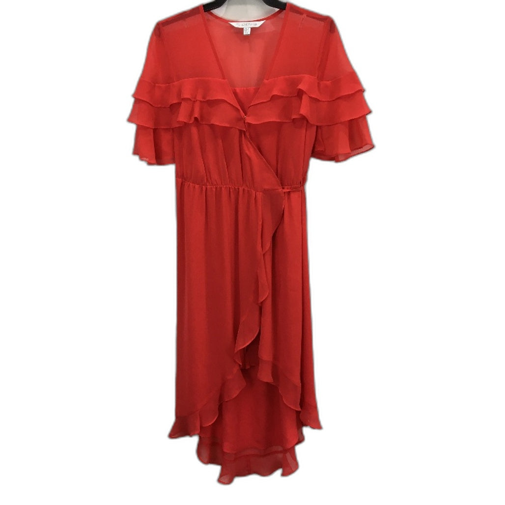 Forever New Red Crossover Belted Wrap-Tie Ruffled Midi Dress Ladies Size AU 6