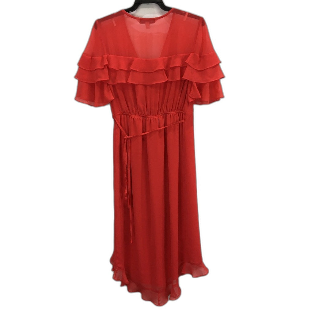 Forever New Red Crossover Belted Wrap-Tie Ruffled Midi Dress Ladies Size AU 6