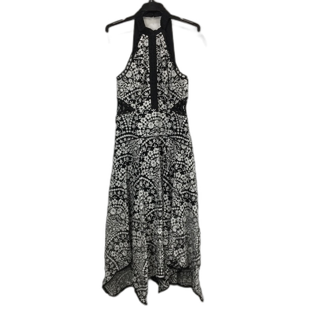 Forever New Black & White Floral Patterned High-Neck Midi Dress Ladies Size AU 8