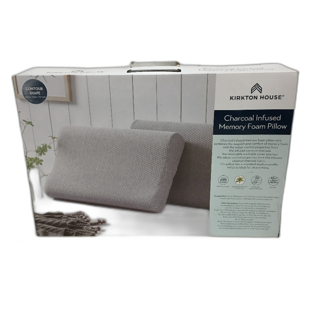 Kirkton House Contour Shape Grey Charcoal Infused Memory Foam Pillow NEW