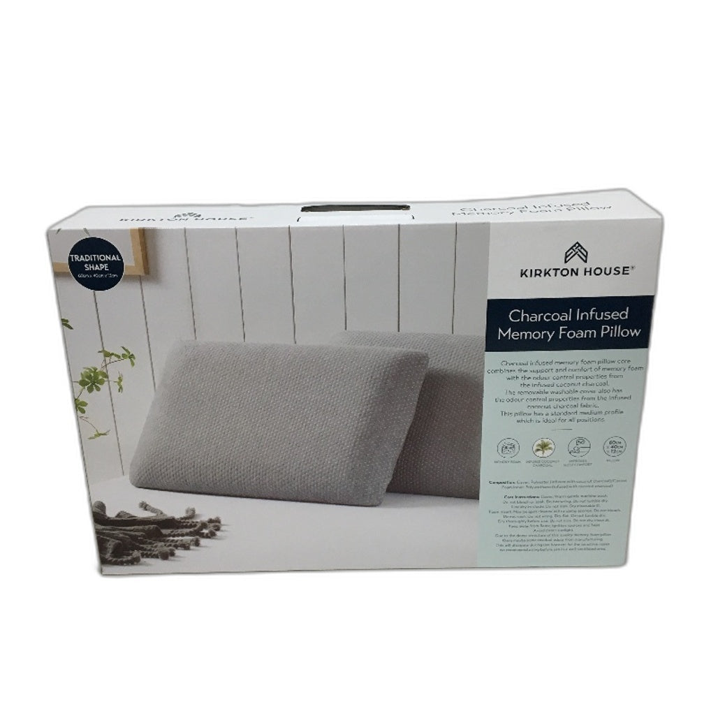 Kirkton House Traditional Shape Grey Charcoal Infused Memory Foam Pillow NEW