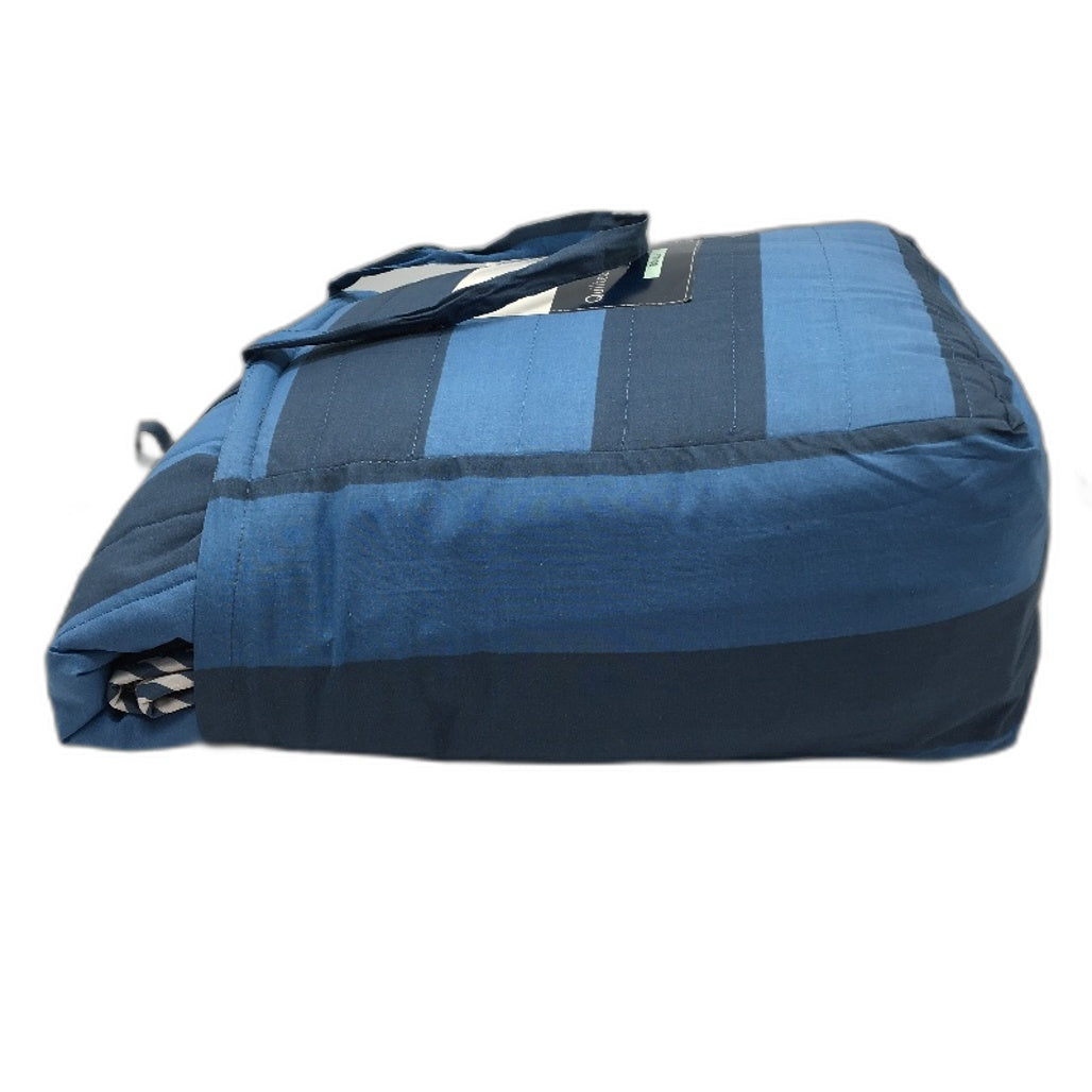 Kirkton House Blue Stripe Quilted Coverlet Set Cotton Double Bed NEW