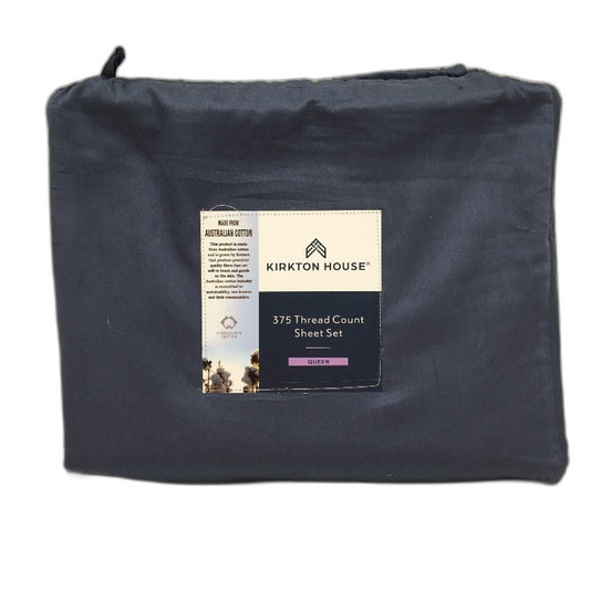 Kirkton House 375 Thread Count Navy Blue Cotton Sheet Set Queen Bed NEW