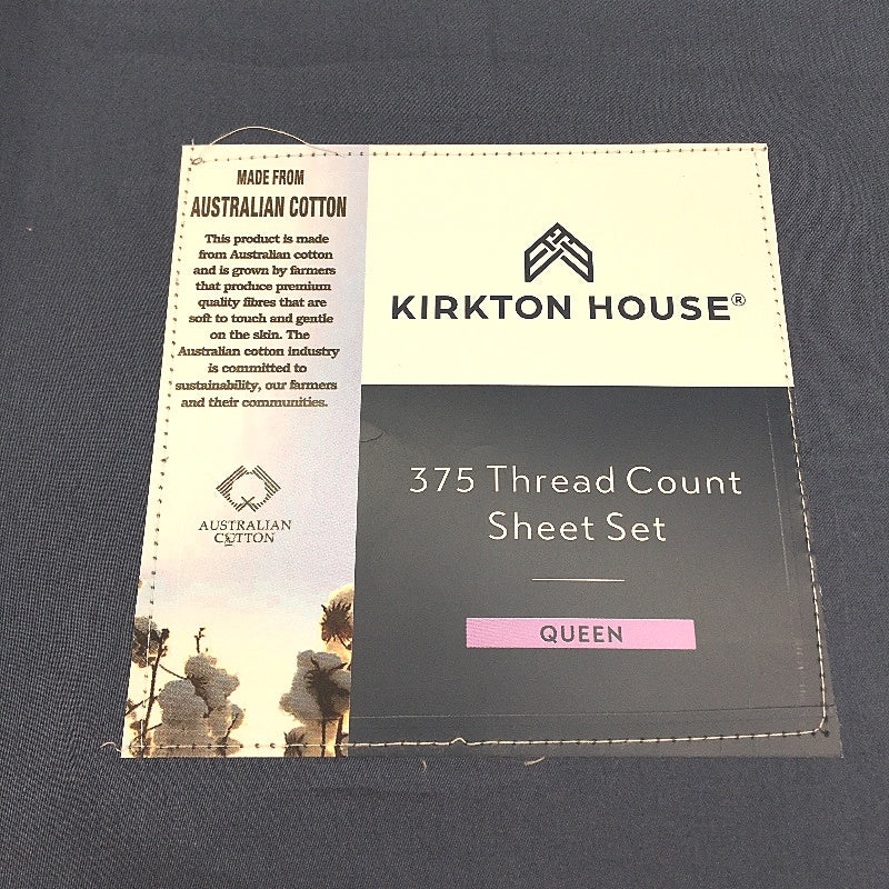 Kirkton House 375 Thread Count Navy Blue Cotton Sheet Set Queen Bed NEW