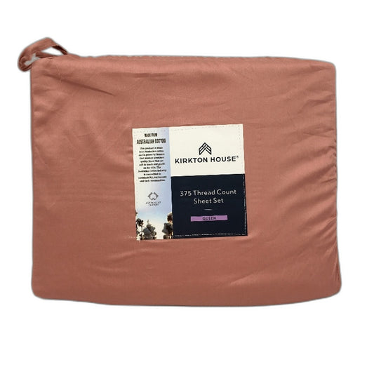 Kirkton House 375 Thread Count Cameo Brown Cotton Sheet Set Queen Bed NEW