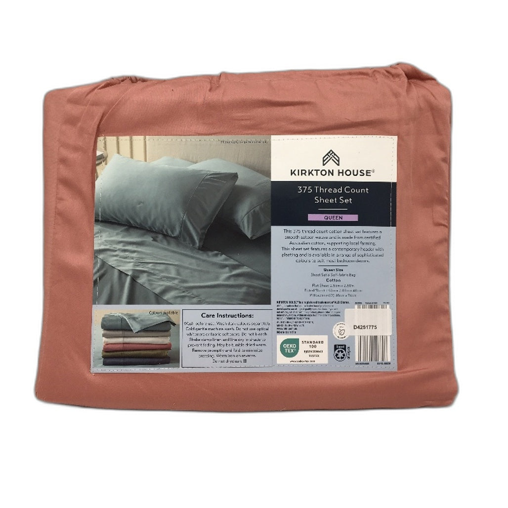 Kirkton House 375 Thread Count Cameo Brown Cotton Sheet Set Queen Bed NEW