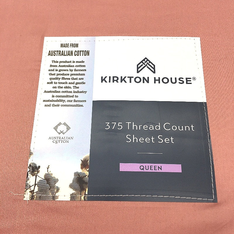 Kirkton House 375 Thread Count Cameo Brown Cotton Sheet Set Queen Bed NEW