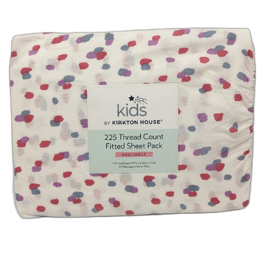 Kirkton House Kids 225TC White Coloured Spots Fitted Sheet Set King Single NEW