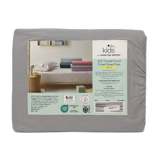 Kirkton House Kids 225TC Plain Grey Fitted Sheet Set Single Bed NEW