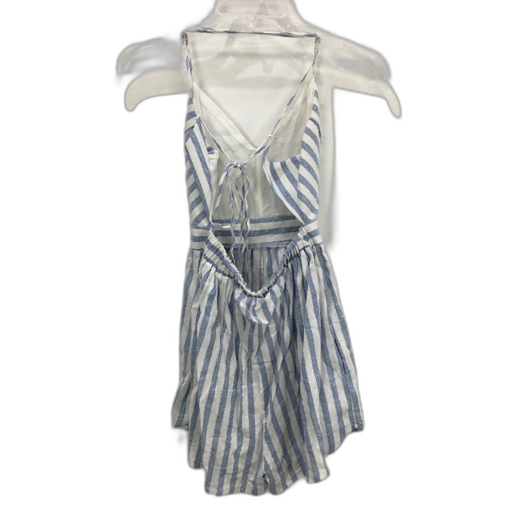 E-Lady Blue & White Tie Back Lightweight Pocketed Mini Jumpsuit Ladies Size AU 6