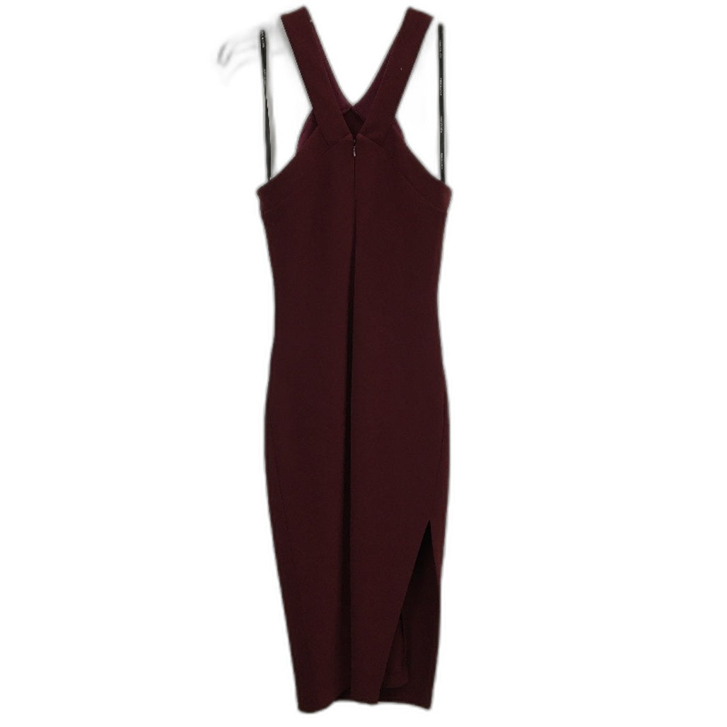 Forever New Burgundy High Neck Bodycon Split Midi Dress Ladies Size AU 10