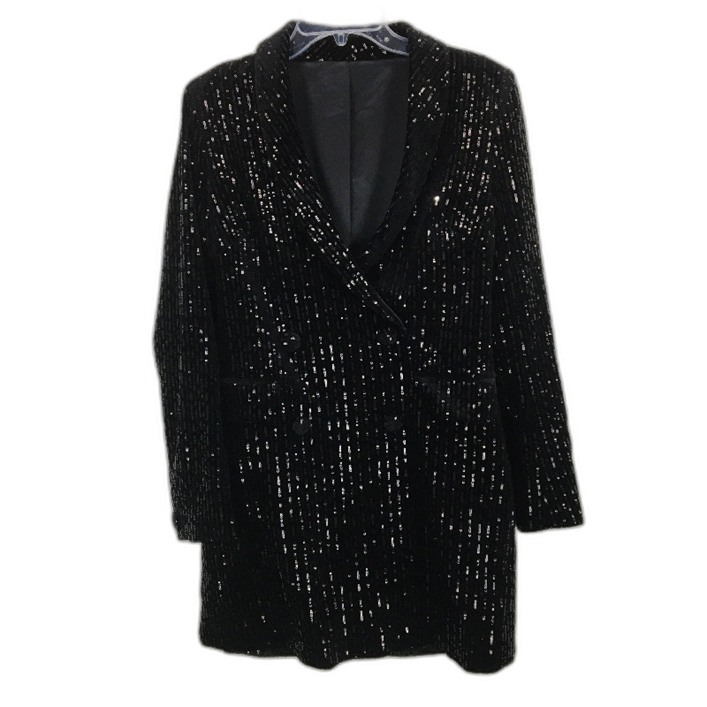 Forever New Black & Green Patterned Sparkly Long Sleeve Dress Ladies Size L NEW