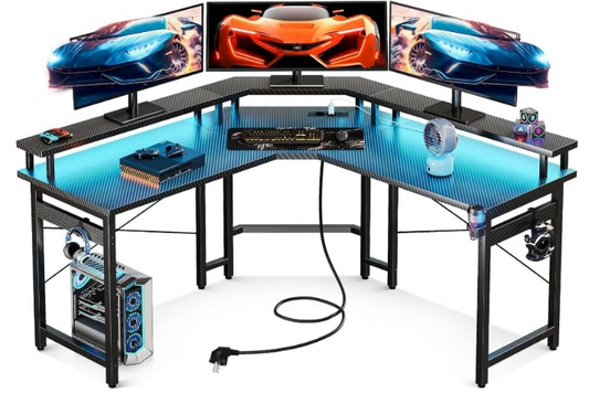 ODK L Shaped Computer Gaming Desk Monitor Surface Textured Black 51 Inch NEW
