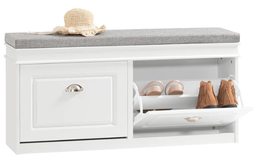 SoBuy Hallway Shoe Bench Rack Cabinet Seat Cushion Flip Drawer White NEW