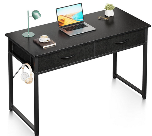 ODK Basic Computer Desk 2 Fabric Drawers Headphone Hook 40 Inch Black NEW