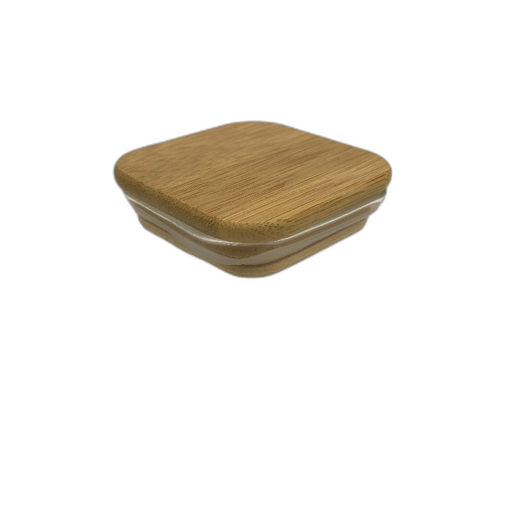 12 Piece Set Glass Spice Jars Wood Lid Airtight Square With Labels Sheet NEW