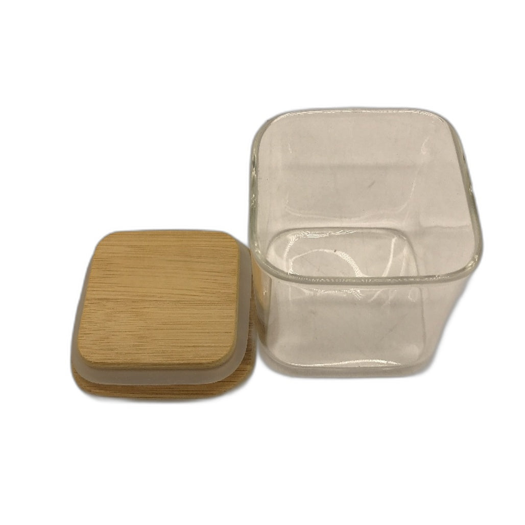 12 Piece Set Glass Spice Jars Wood Lid Airtight Square With Labels Sheet NEW