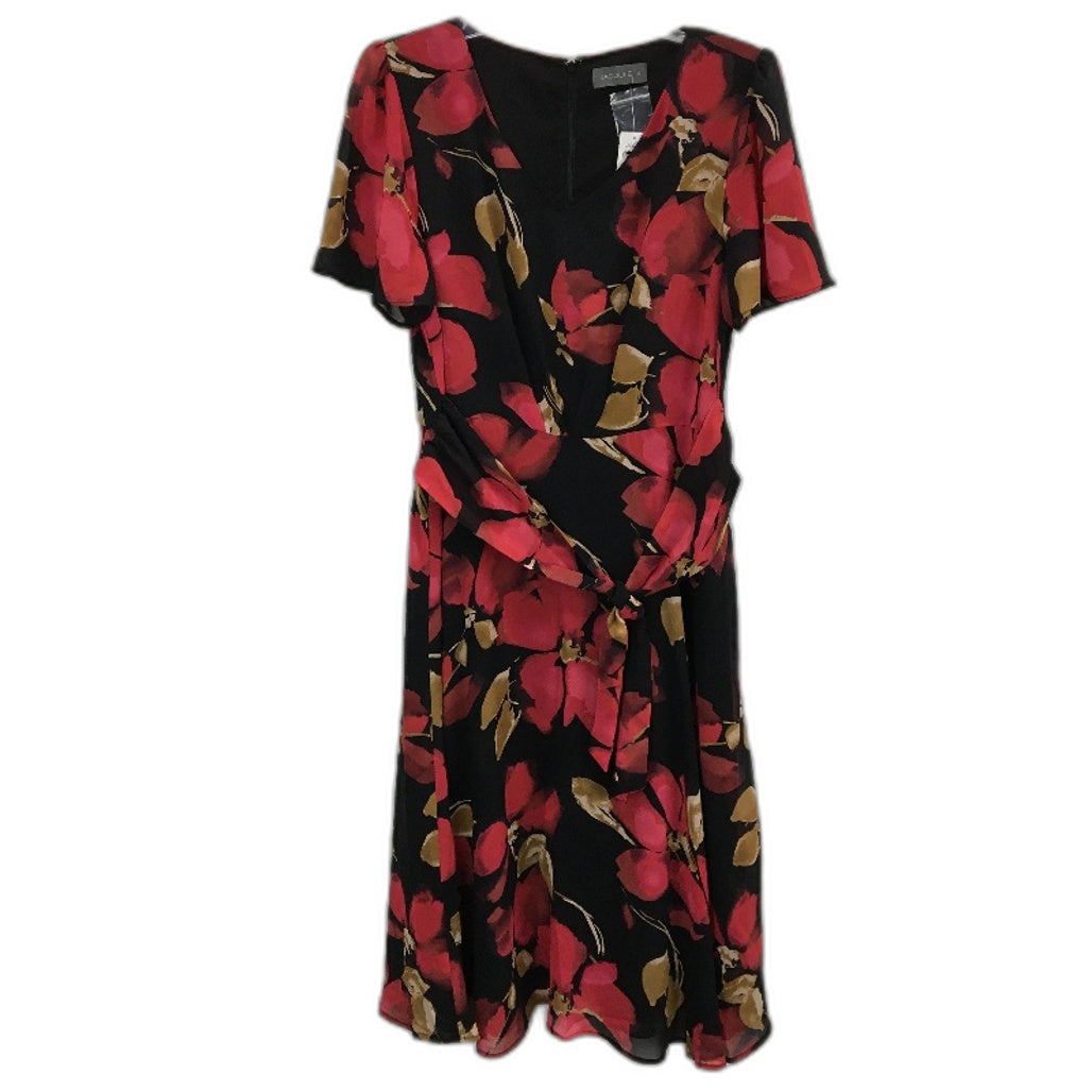 Jacqui E Ophelia Red and Black Floral Midi Dress Ladies Size AU 12 NEW