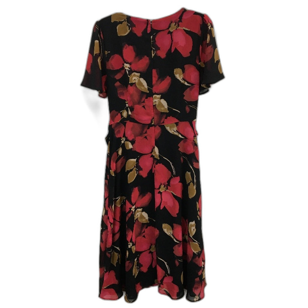 Jacqui E Ophelia Red and Black Floral Midi Dress Ladies Size AU 12 NEW
