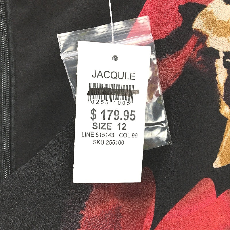 Jacqui E Ophelia Red and Black Floral Midi Dress Ladies Size AU 12 NEW