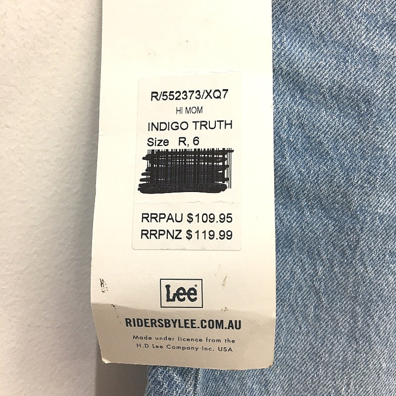Riders by Lee Hi Moms High Rise Slim Straight Indigo Jeans Ladies Size R6 NEW