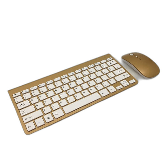 Ultra Thin Slim Gold Tone Wireless Keyboard & Mouse Combo With USB Receiver