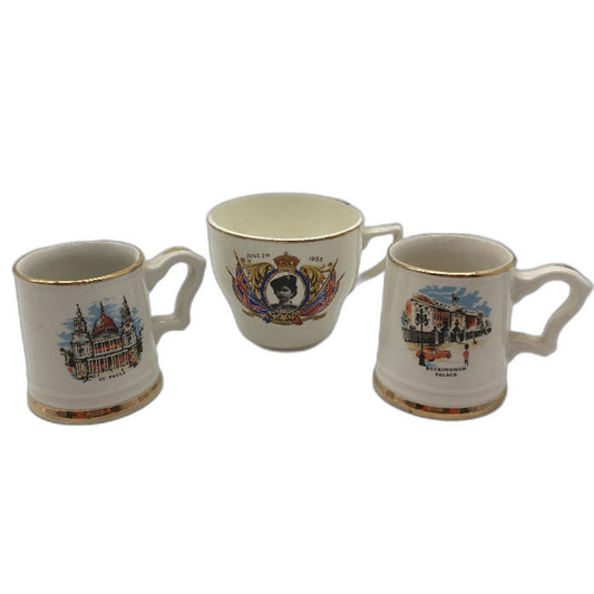 VINTAGE 3 Pce British Royal Commemorative Cups Inc Queen Elizabeth 1953