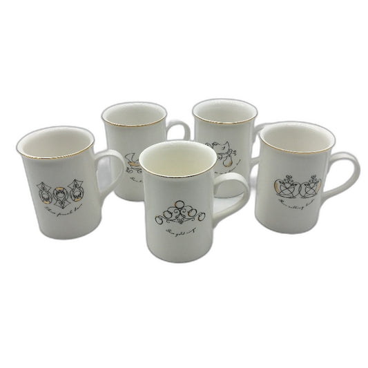 Maxwell Williams 4x 2003 1x 2007 12 Days Of Christmas White Gold Accented Mugs