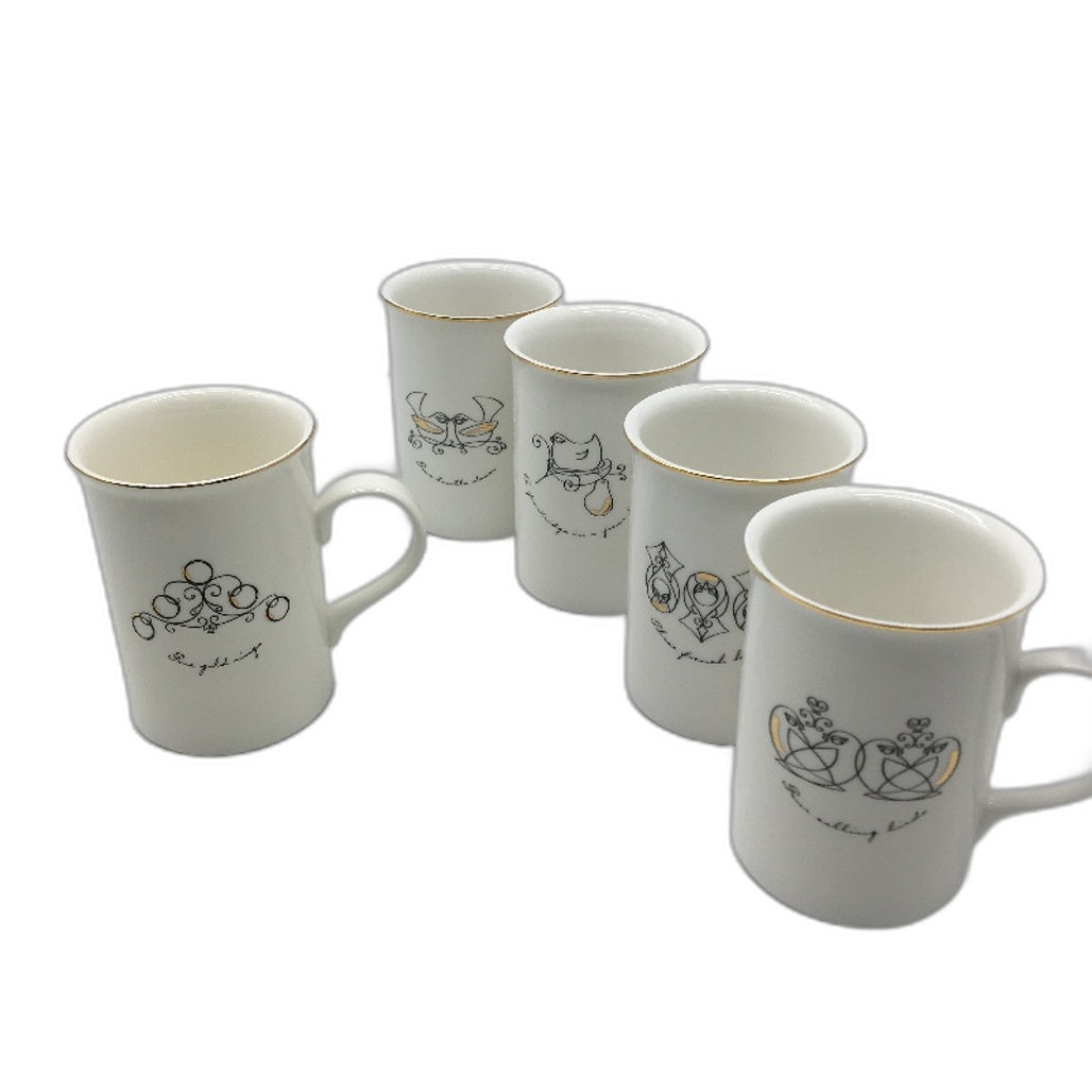 Maxwell Williams 4x 2003 1x 2007 12 Days Of Christmas White Gold Accented Mugs