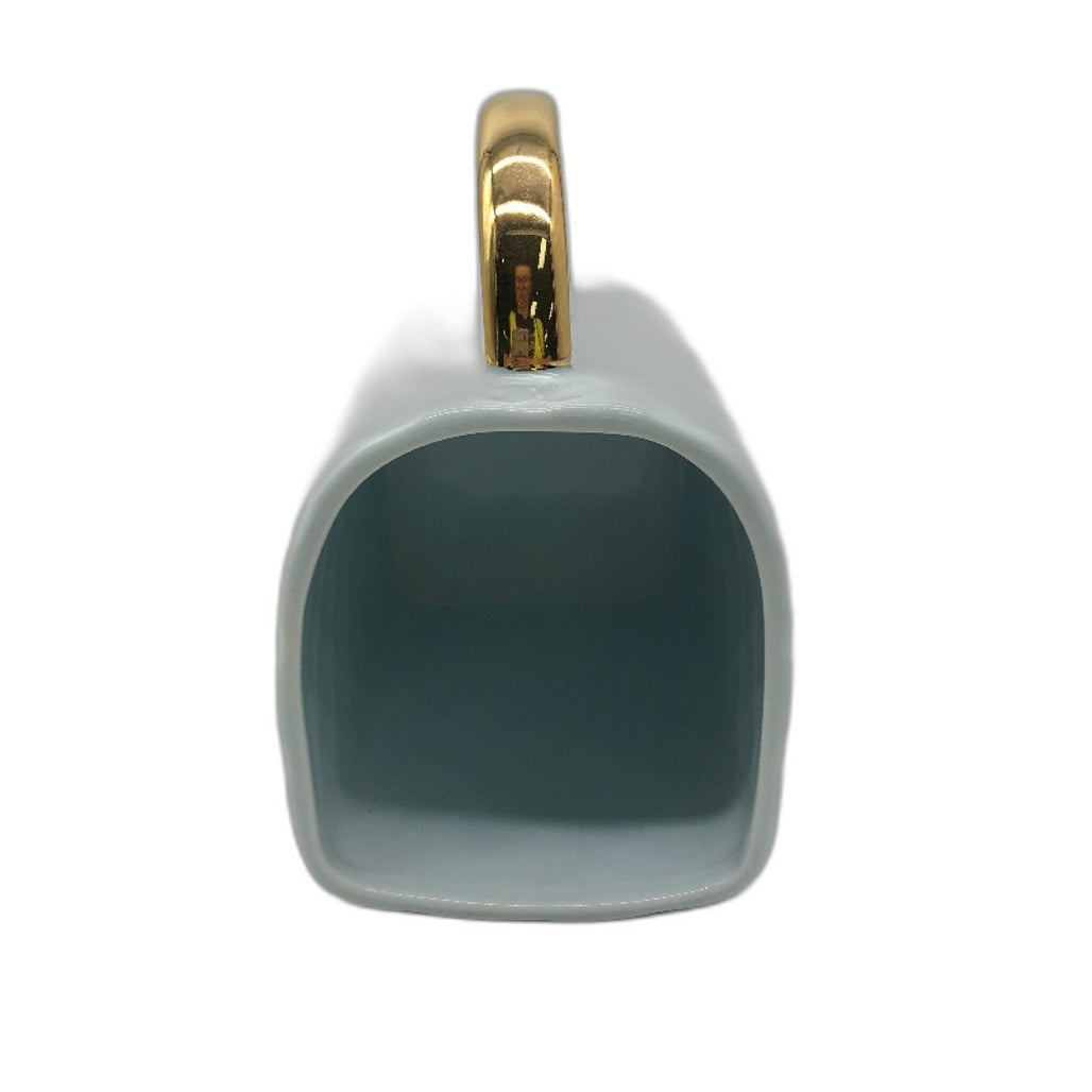 Mingyi CN Light Blue Gold Accented Ceramic Purse Mug 385ml NEW