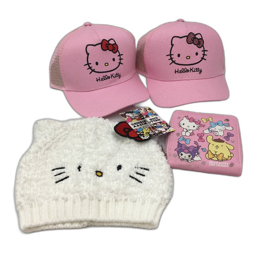 Hello Kitty Hat & Pink Zip Purse Pack Kids 4-6Yrs Cap Size 4 Piece Pack NEW