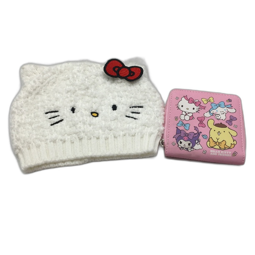 Hello Kitty 3 Hats & Pink Zip Purse Pack Kids 4-6Yrs Cap Size 4 Piece Pack NEW