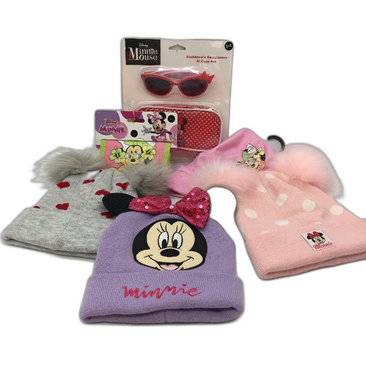 Target Disney Minnie Mouse 6Pce Beanie Hats Purse & Glasses Set Size 4-6Yrs NEW