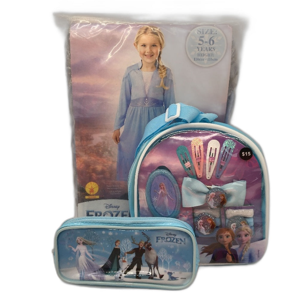 Disney Frozen Elsa Dress Up Size 5-6Yrs & Multipiece Accessory Backpack Set NEW