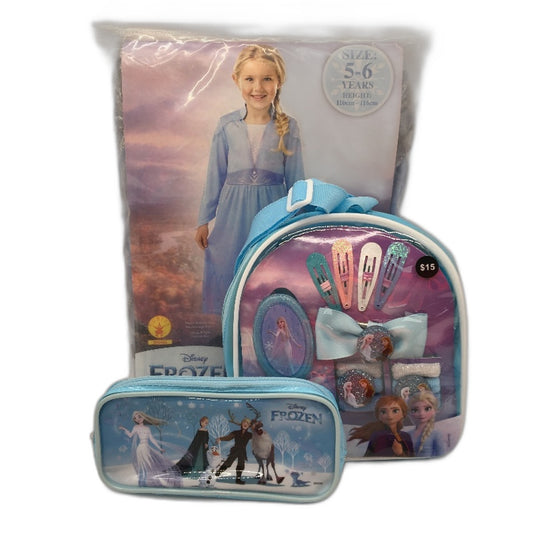 Disney Frozen Elsa Dress Up Size 5-6Yrs & Multipiece Accessory Backpack Set NEW