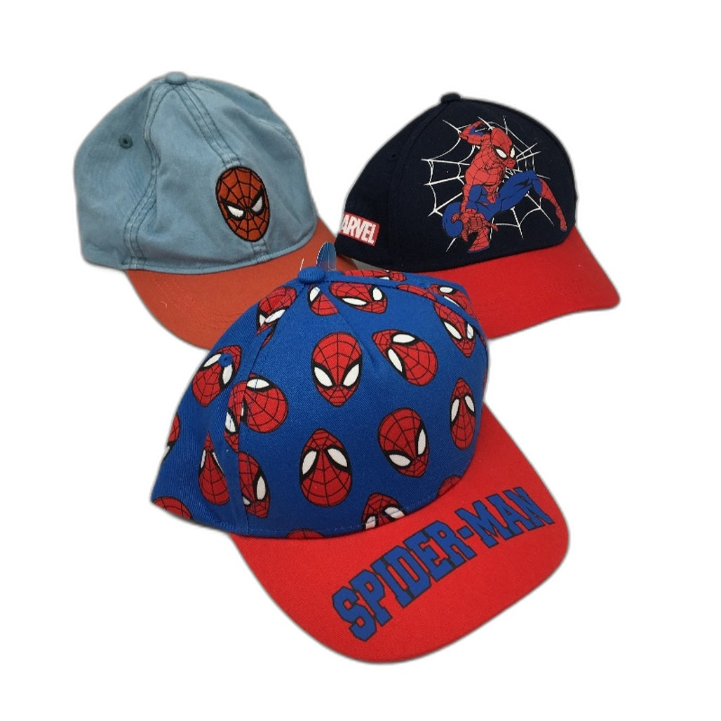 Marvel Spiderman Red Blue 4 Hats Size 4-6Years & Wallet Kids Pack NEW
