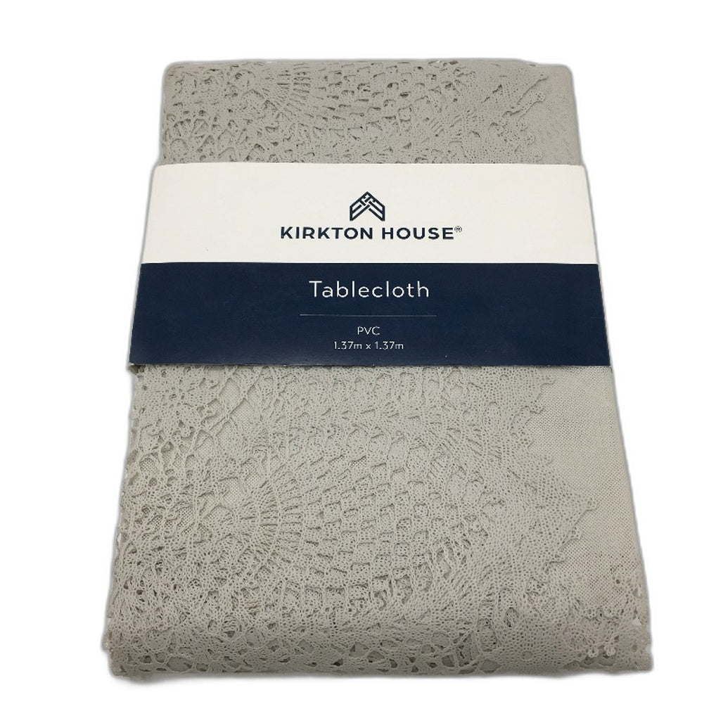 Kirkton House Silver Grey Lacework PVC Tablecloth 137cm x 137cm NEW