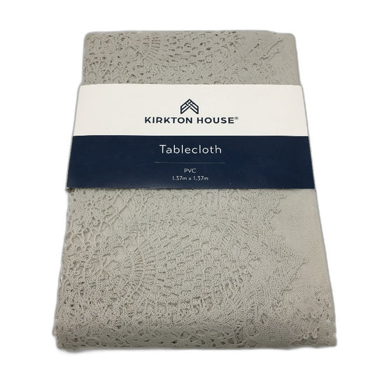 Kirkton House Silver Grey Lacework PVC Tablecloth 137cm x 137cm NEW