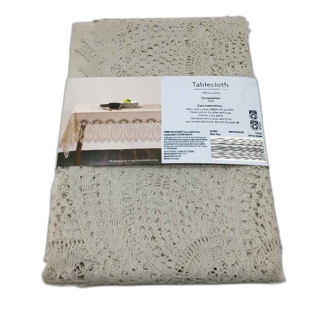 Kirkton House Silver Grey Lacework PVC Tablecloth 137cm x 137cm NEW
