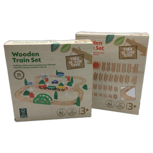 Treehouse Toys 2pk 90pc Wooden Train Set with Track Expansion for Ages 3 Up NEW