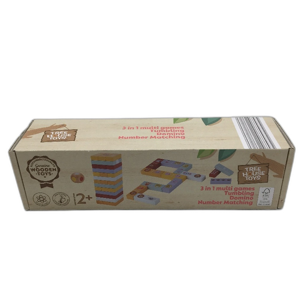 Treehouse Toys 2pk 55pc Wooden Train Set and 3 in 1 Game Blocks for Age 3 Up NEW