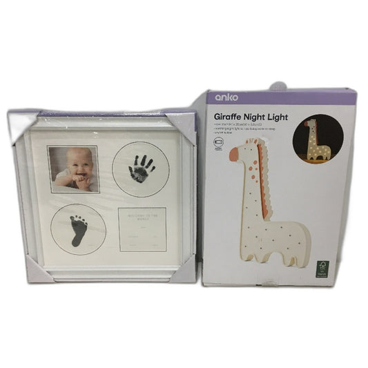 2pk Mess Free Memory Frame and Giraffe Night Light Baby Decor Bundle NEW