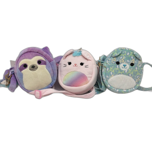 Squishmallow 3Pack Soft Mini Shoulder Bags Inc Sloth Leopard Cat NEW