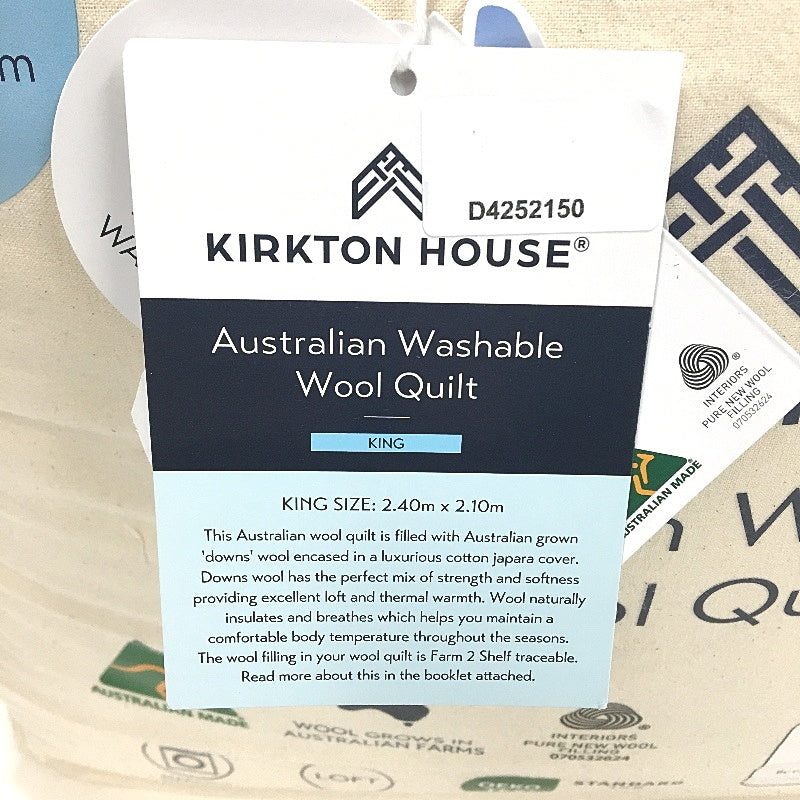 Kirkton House Farm 2 Shelf Australian Washable Wool Quilt Size KING NEW