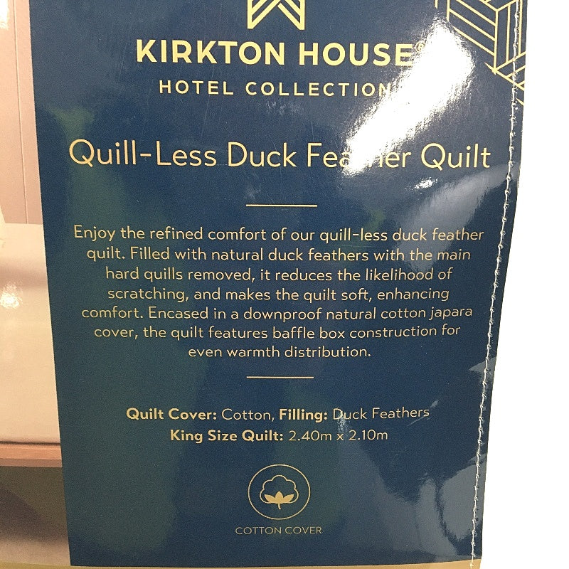Kirkton House Hotel Collection Duck Feather Down Quill-Less Quilt KING size NEW